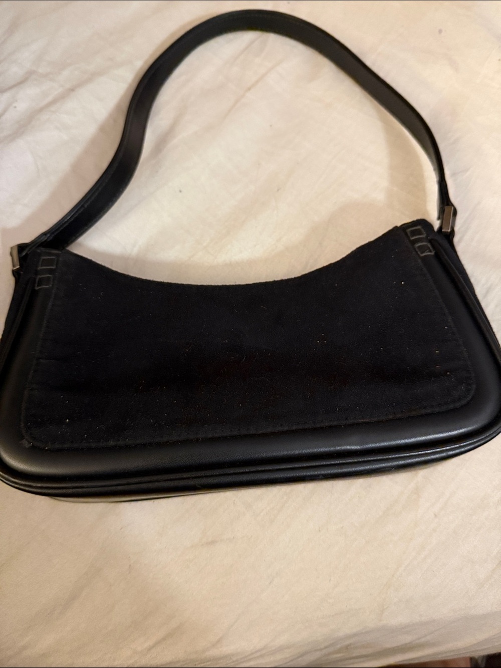 Liz Claiborne Black Shoulder Bag with Suede Front Panel
